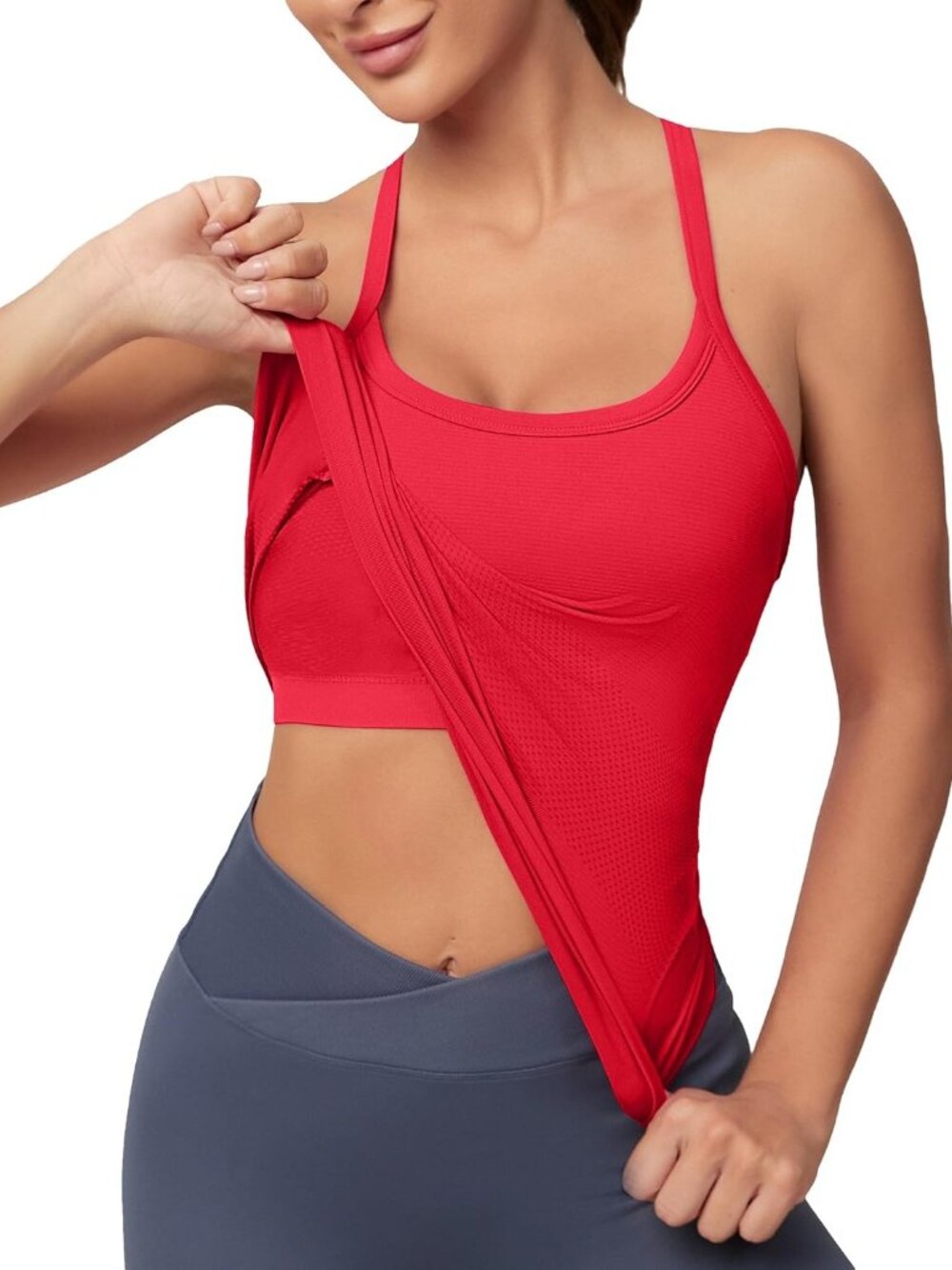 〽️Women's True Red Sleeveless Gym Seamless Racerback Athletic Yoga Tank Tops